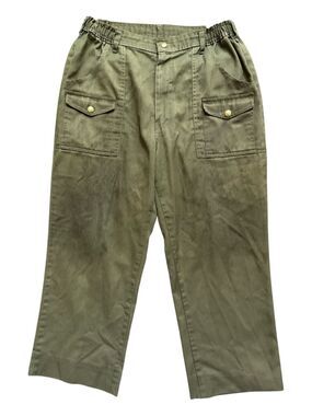 Vintage Scout Uniform Pants Olive Green Elastic Waist Gold Button Size 30